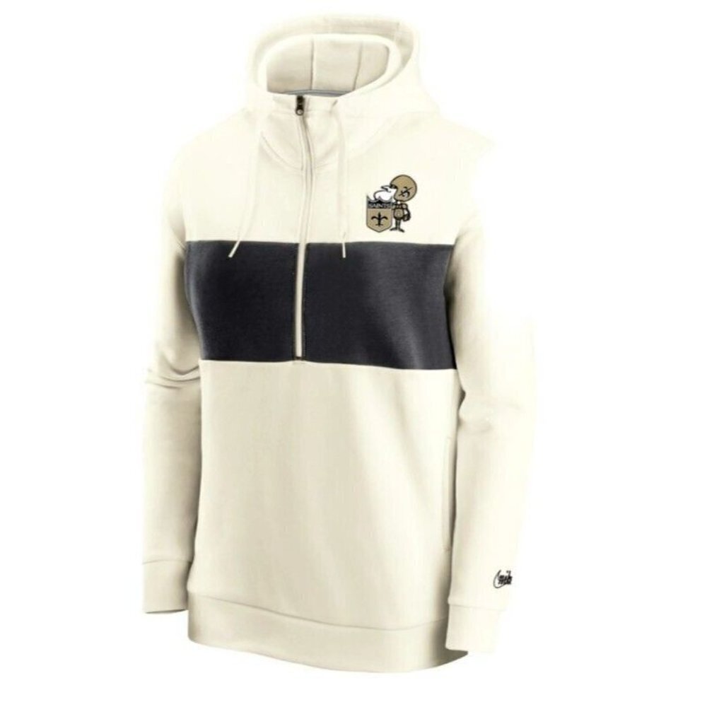 Nike Womens Size Small New Orleans Saints Historic Half Zip Hoodie Cream Black